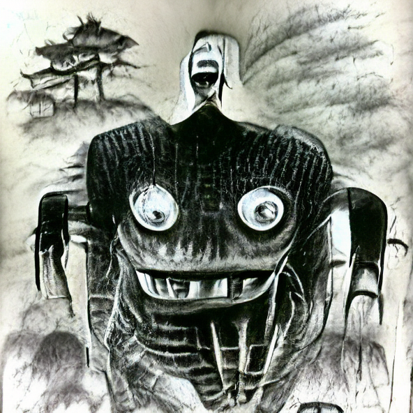 a black and white evil robot by Junji Ito — initial image above, learning rate = 0.1