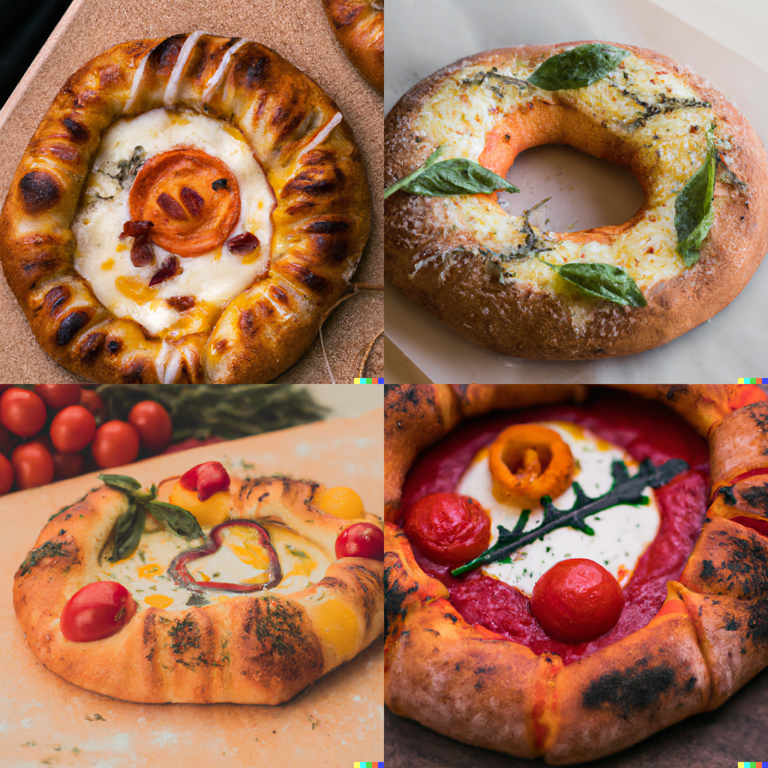 a pizza in the shape of a cronut, professional food photography (DALL-E 2)
