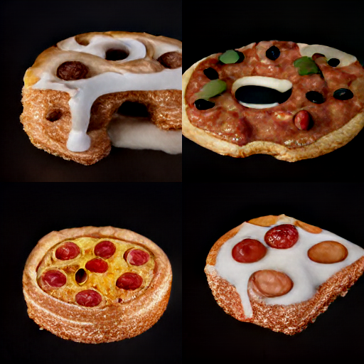a pizza in the shape of a cronut, professional food photography (DALL-E Mega, seed = 0)