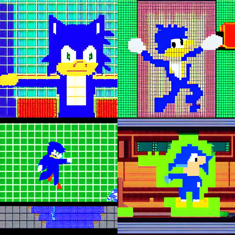 [[[[&lt;ugly-sonic&gt;]]]] as a character in a ((Genesis)) video game, ((((16-bit pixel art)))), via Stable Diffusion