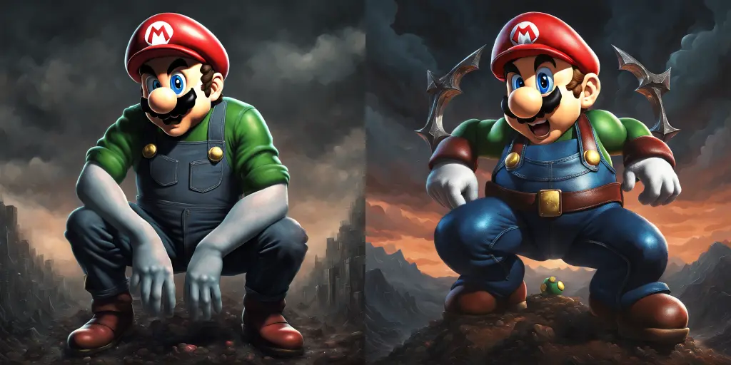 hyperrealistic death metal album cover featuring edgy moody realistic (human Super Mario)++, edgy and moody — Mario&rsquo;s proportions are more game-accurate and character lighting is more edgy and moody.
