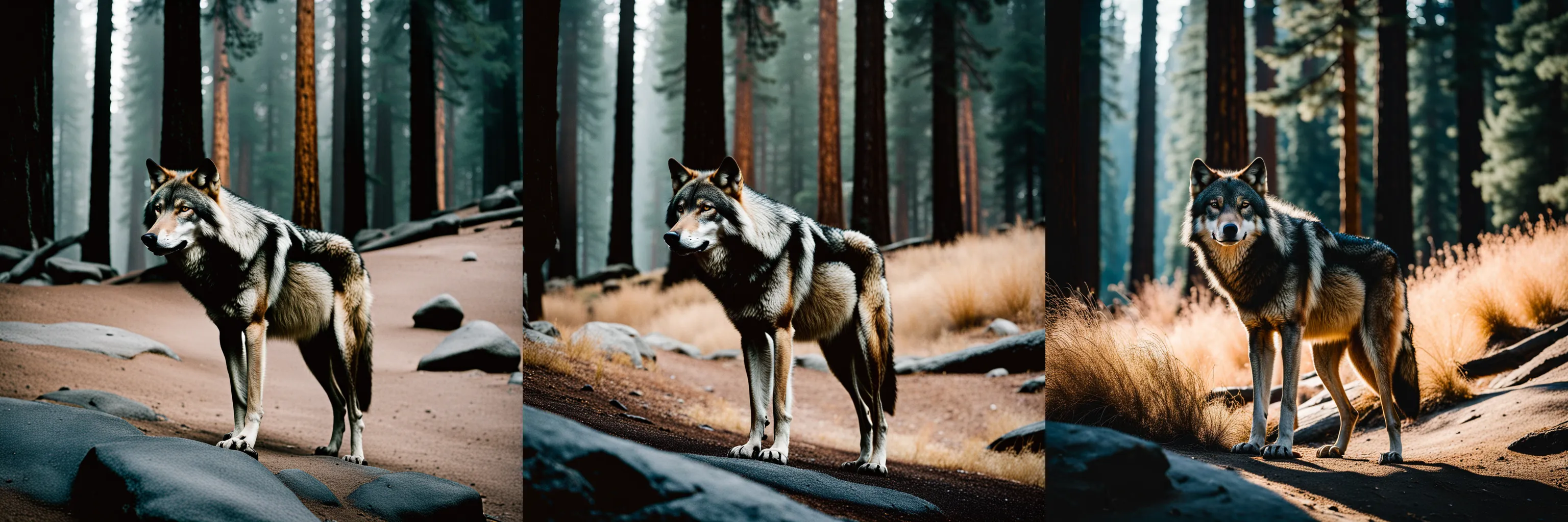 A wolf in Yosemite National Park, chilly nature documentary film photography