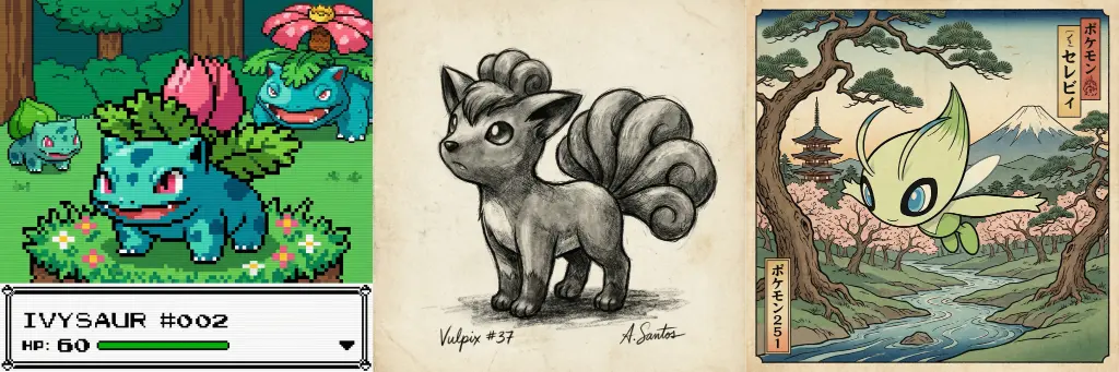 Create an image of Pokémon #{number} {name} in a {style} style.