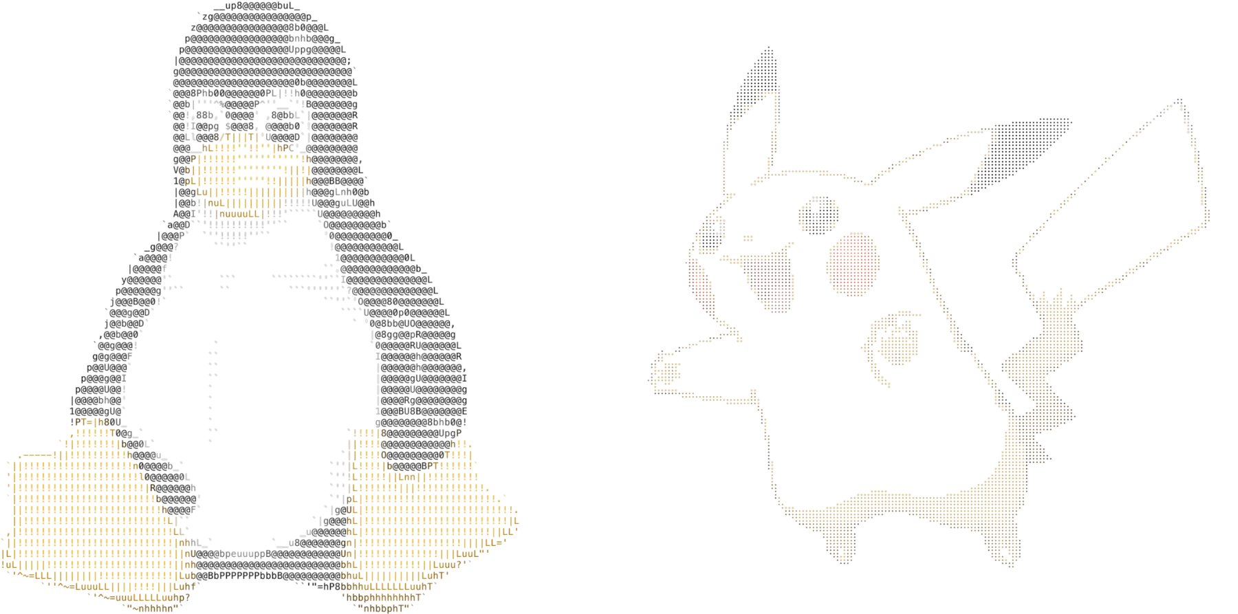 Tux and Pikachu rendered with my ASCII crate, with bonus Braille character support.